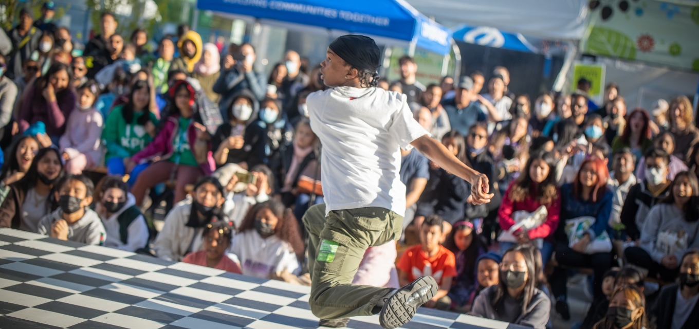 Hip hop dancers compete in dance battle